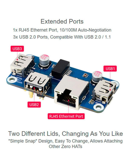 Caja HUB Ethernet y USB Waveshare para Raspberry Pi Zero Caja HUB Ethernet y USB Waveshare para Raspberry Pi Zero