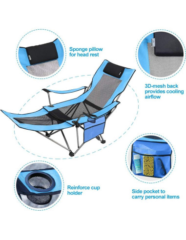 Sillón Plegable Camping Suntime Azul Reclinable con Reposapiés