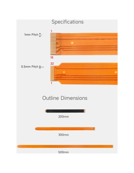 Cable flexible DSI FPC 3PCS Waveshare 500mm 22 a 15 pines Cable flexible DSI FPC 3PCS Waveshare 500mm 22 a 15 pines