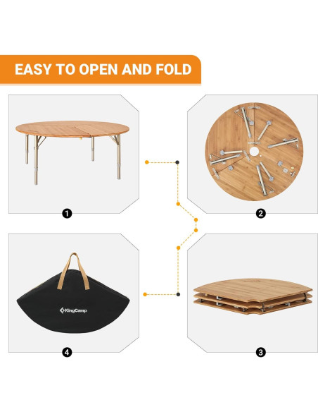 Mesa Plegable Redonda KingCamp de Bambú 95x40 cm Ajustable Mesa Plegable Redonda KingCamp de Bambú 95x40 cm Ajustable