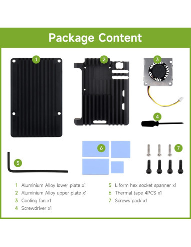 Caja de Aluminio Waveshare para Raspberry Pi 5 con Ventilador