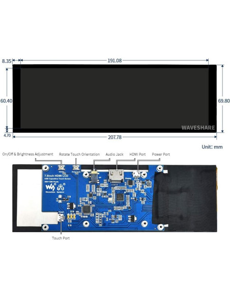Pantalla Táctil Capacitiva LCD 7.9" Waveshare 400x1280 HDMI Pantalla Táctil Capacitiva LCD 7.9" Waveshare 400x1280 HDMI