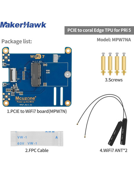 Placa Adaptadora PCIe a Wi-Fi 7 Drocoge para Raspberry Pi 5 Placa Adaptadora PCIe a Wi-Fi 7 Drocoge para Raspberry Pi 5