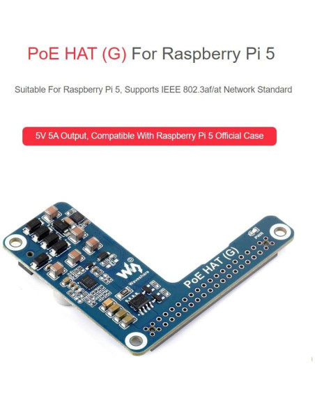 PoE HAT (G) Waveshare para Raspberry Pi 5 con Caja Oficial PoE HAT (G) Waveshare para Raspberry Pi 5 con Caja Oficial
