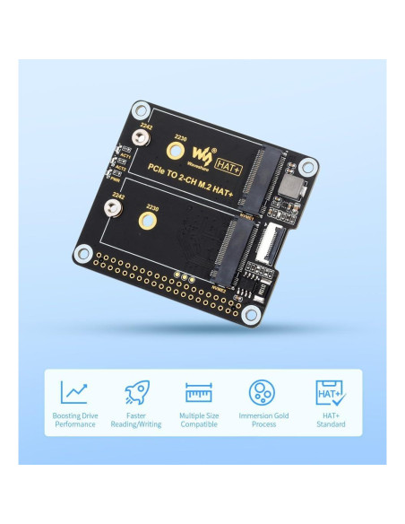 Adaptador PCIe a 2-CH M.2 UeeKKoo para Raspberry Pi 5 NVMe Adaptador PCIe a 2-CH M.2 UeeKKoo para Raspberry Pi 5 NVMe