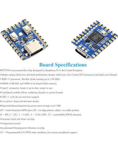 Placa de Desarrollo UeeKKoo RP2350-Zero Doble Núcleo 29 Pines GPIO