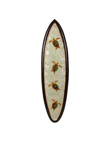 Tabla de Surf Decorativa Zeckos 80 cm Madera y Concha de Capiz