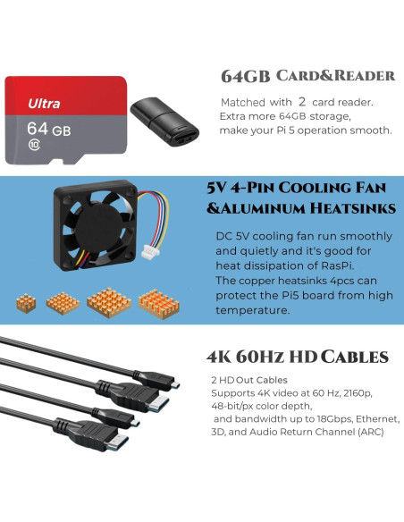 Kit Raspberry Pi 5 Vemico 8GB con accesorios y enfriamiento Kit Raspberry Pi 5 Vemico 8GB con accesorios y enfriamiento