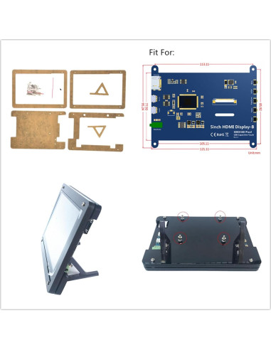 Carcasa protectora para pantalla LCD 5" Raspberry Pi ZEZEFUFU