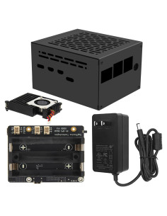 Geekworm X1205 UPS HAT para Raspberry Pi 5 con Cooler y Fuente 12V