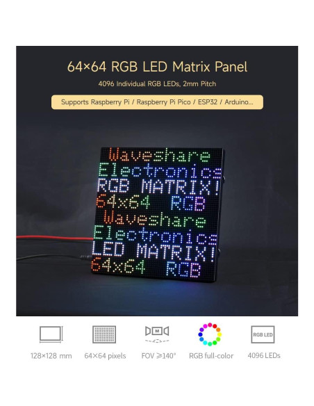 Panel LED RGB 64x64 Waveshare 2mm Brillo Ajustable Panel LED RGB 64x64 Waveshare 2mm Brillo Ajustable