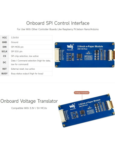 Módulo de Pantalla E-Ink 2.9" Waveshare 296x128 SPI