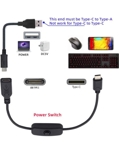 Cable USB-C macho a hembra con botón encendido Cablecc