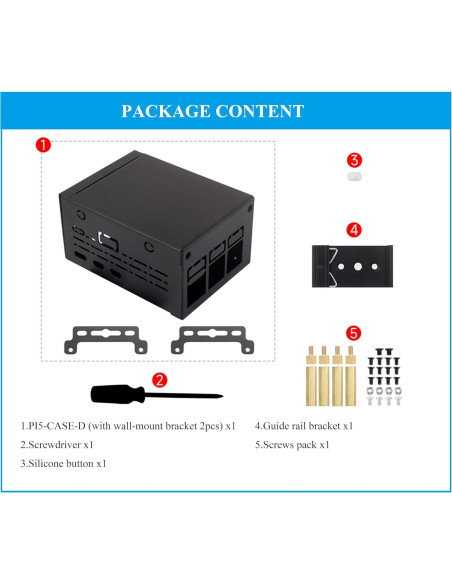 Caja de Metal UeeKKoo para Raspberry Pi 5 con Soporte de Ventilador Caja de Metal UeeKKoo para Raspberry Pi 5 con Soporte de Ventilador