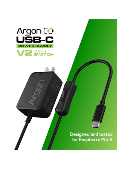 Fuente de Poder USB C Argon para Raspberry Pi 4 - 18W 5.25V 3.5A Fuente de Poder USB C Argon para Raspberry Pi 4 - 18W 5.25V 3.5A
