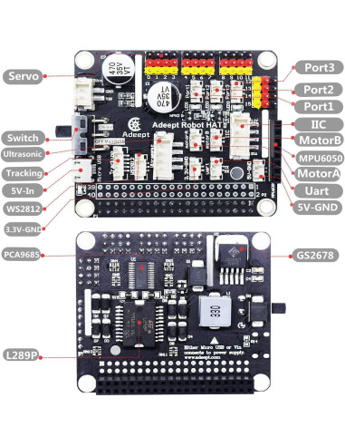 Kit HAT Robot Adeept para Raspberry Pi 4/3B+/3B/2B, Controlador