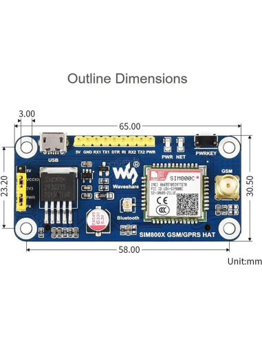 HAT GSM GPRS Bluetooth XYG para Raspberry Pi SIM800C
