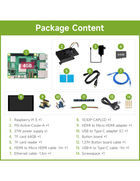 Kit de Pantalla Waveshare para Raspberry Pi 5 - 10.1" LCD, 4GB RAM, 64GB TF Kit de Pantalla Waveshare para Raspberry Pi 5 - 10.1" LCD, 4GB RAM, 64GB TF