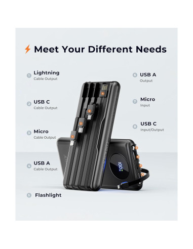 Banco de Energía JOYFAR 10000mAh Carga Rápida USB-C Negro