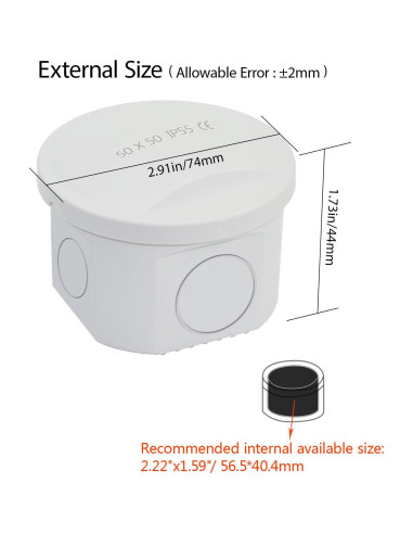 Caja de Conexiones LeMotech IP55 Resistente al Agua 74x44mm