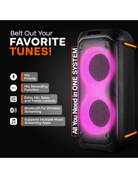 Altavoz PA portátil Pyle Compact BT 160W con karaoke y luces LED Altavoz PA portátil Pyle Compact BT 160W con karaoke y luces LED