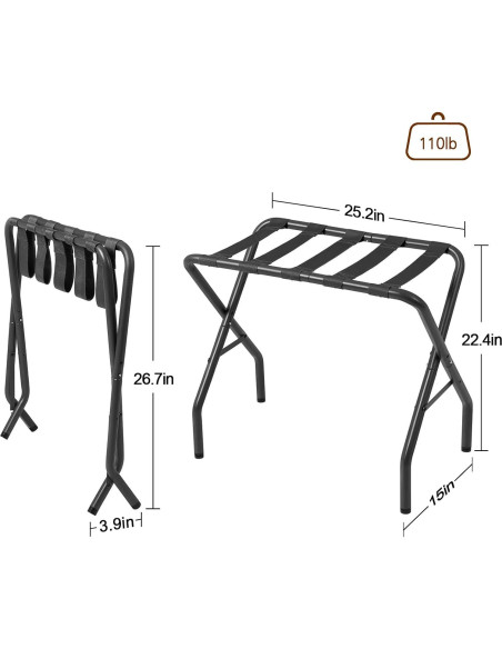 Soporte para Equipaje Plegable AMHANCIBLE Negro Juego de 2 Soporte para Equipaje Plegable AMHANCIBLE Negro Juego de 2