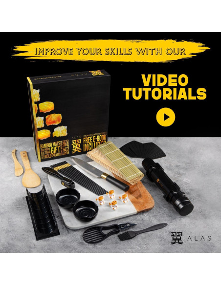 Kit de Hacer Sushi Alas - 26 Piezas para Principiantes y Expertos Kit de Hacer Sushi Alas - 26 Piezas para Principiantes y Expertos