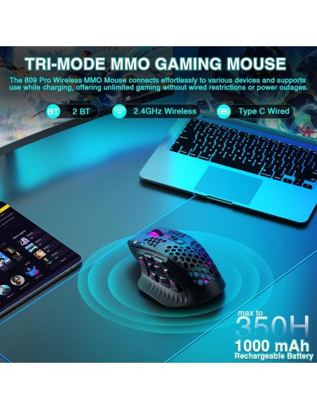 Ratón Inalámbrico MMO SOLAKAKA SM809 Pro 24000 DPI RGB Ratón Inalámbrico MMO SOLAKAKA SM809 Pro 24000 DPI RGB