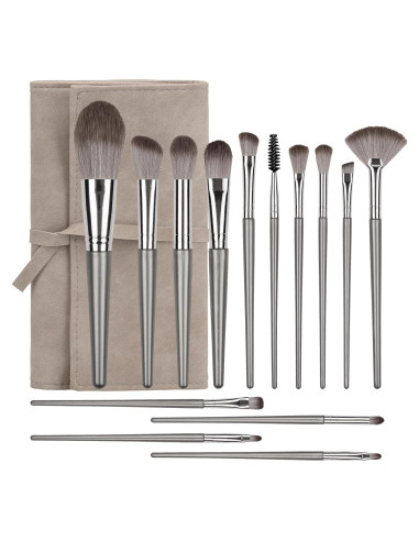 Juego de 14 Brochas de Maquillaje Amrules con Bolsa Gris