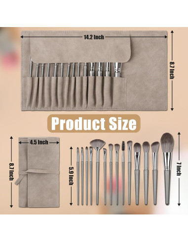 Juego de 14 Brochas de Maquillaje Amrules con Bolsa Gris