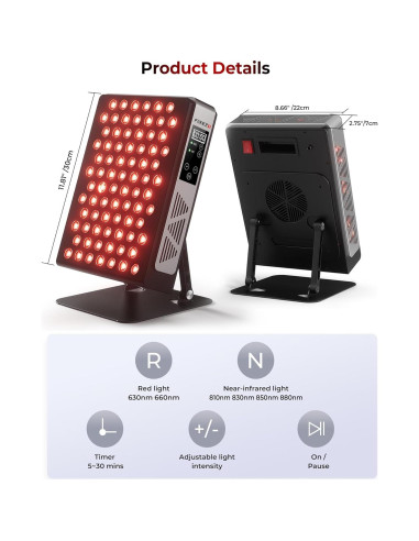 Panel de Luz Roja FliKEZE 78 LEDs Terapia Infrarroja 37.5x33cm