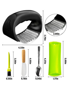 Prensa de Ajo BAERFO de Acero Inoxidable con Pelador y Raspador 2