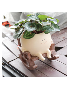 Maceta de Resina Grande UMESONG con Cara Sonriente Beige 15cm