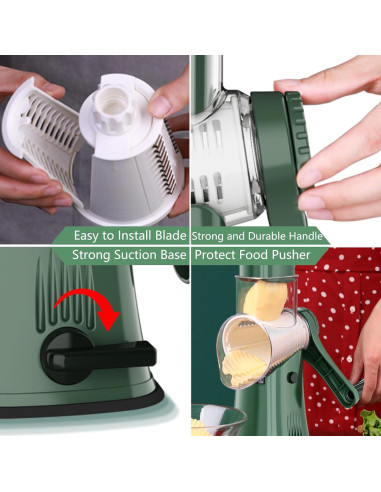Rallador de Queso Rotatorio 5 en 1 PDAENLKY Verde con Cuchillas
