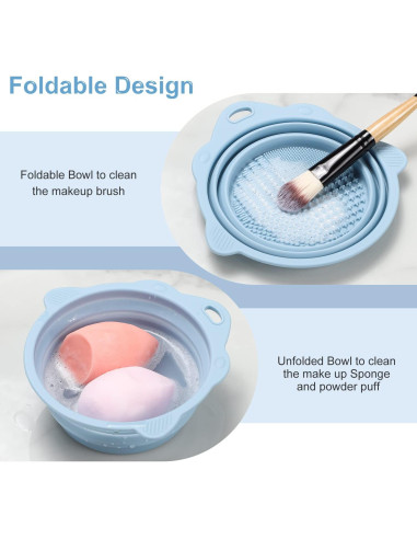 Tazón Limpiador de Brochas de Maquillaje Etercycle Plegable Azul