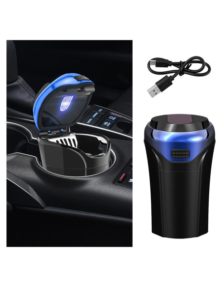 Cenicero de coche con tapa Suvnie USB recargable azul Cenicero de coche con tapa Suvnie USB recargable azul