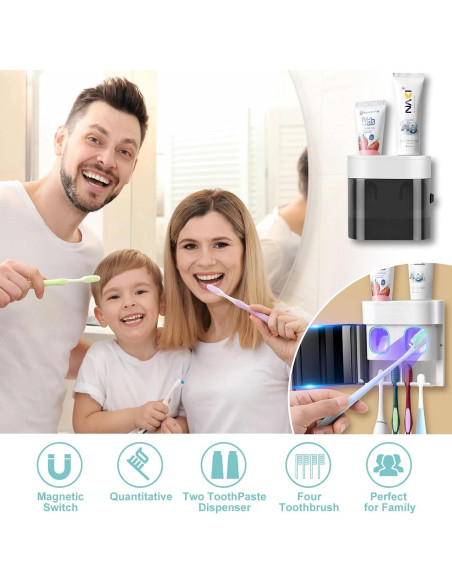 Soporte para Cepillos de Dientes GFWARE TH001 Negro con Dispensador Automático Soporte para Cepillos de Dientes GFWARE TH001 Negro con Dispensador Automático