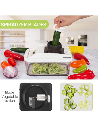 Cortador de Verduras RÜK Extra Grande 10 en 1 con Contenedor