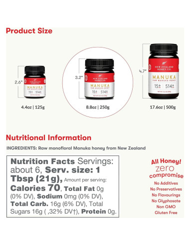 Miel Cruda de Manuka UMF 15+ New Zealand Honey Co. 248g