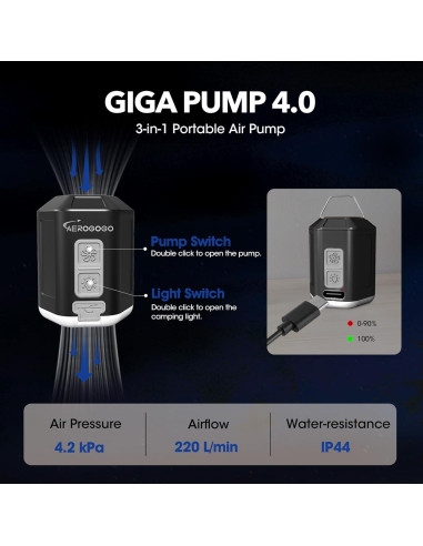 Bomba de Aire Recargable GIGA PUMP 4.0 con Linterna 4.2 kPa