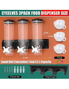 Dispensador de Comida Triple Cyeelves 4.5L Montado en Pared 2