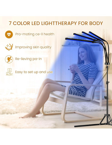 Lámpara de Terapia de Luz Roja LED 30W 7 Colores con Soporte