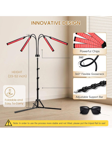 Lámpara de Terapia de Luz Roja LED 30W 7 Colores con Soporte
