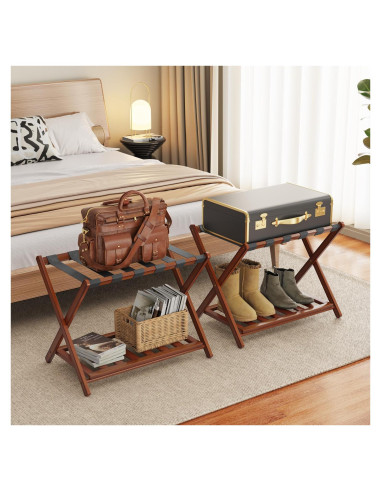 Soporte de Equipaje de Bambú BAMBOOHOMIE Plegable 67.9x43.9 cm