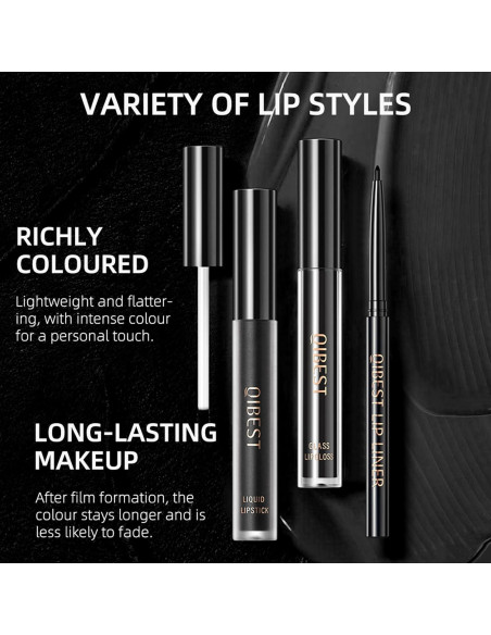Conjunto de Labios QiBest 3 en 1 Magia Negra - Mate, Brillo y Delineador Conjunto de Labios QiBest 3 en 1 Magia Negra - Mate, Brillo y Delineador