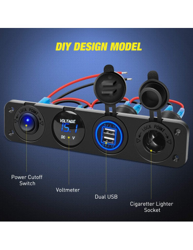 Panel de Carga 4 en 1 Nilight USB Voltímetro LED 12V