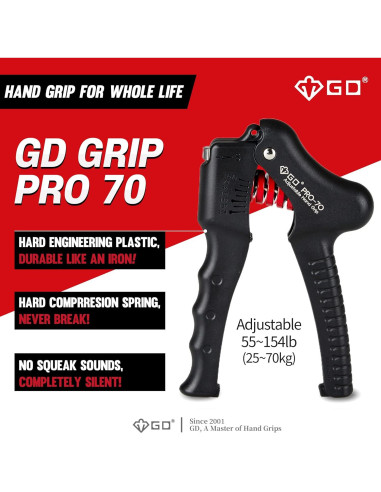 Fortalecedor de Agarre GD PRO-70 Ajustable 25-70kg Negro