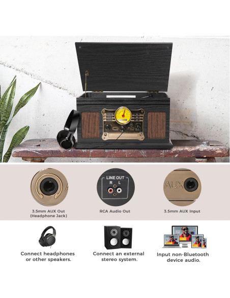 Reproductor de Vinilo TANLANIN TE-007R-BK 10 en 1 Bluetooth Reproductor de Vinilo TANLANIN TE-007R-BK 10 en 1 Bluetooth