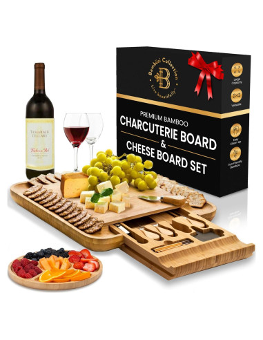 Juego de Tabla de Charcutería Bambüsi con Cuchillos y Cajón Oculto