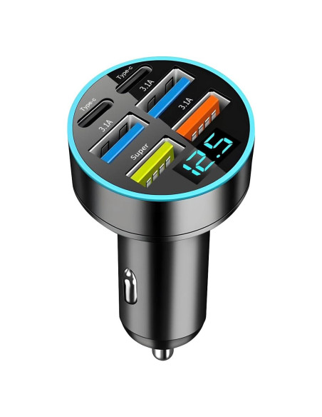 Cargador de Auto Moioee 66W USB 6 en 1 con Monitor Cargador de Auto Moioee 66W USB 6 en 1 con Monitor